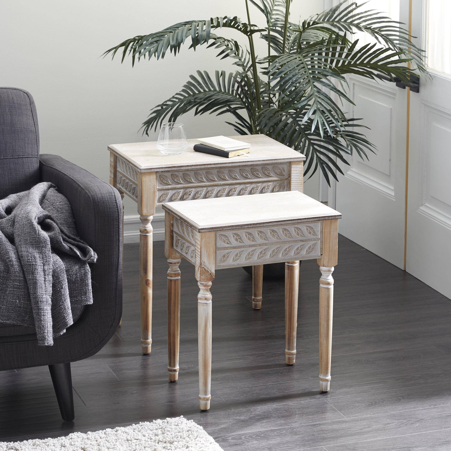 Farmhouse Brown Wooden Accent Table Set