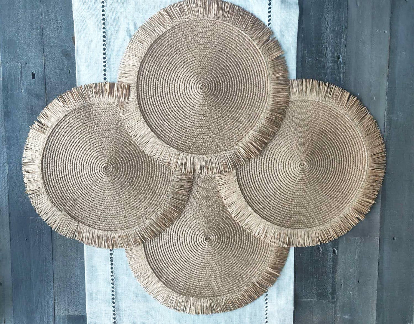 Handwoven Fringe Boho 15" Round Placemat