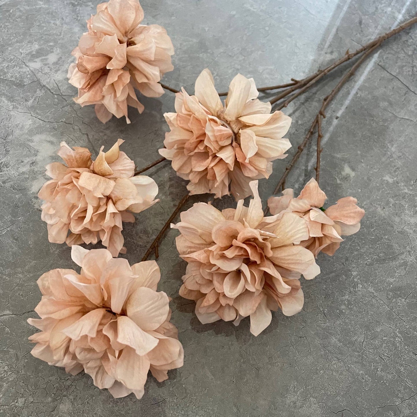 29''T Silk Hibiscus Peony Flower Stem, Boho Warm Brown Beige