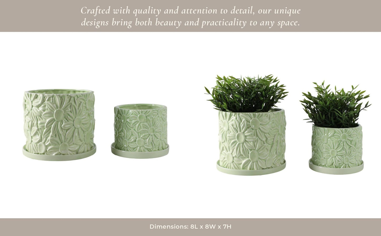 Green 6/8 in. Ceramic Daisy Flower Planter (Set of 2)