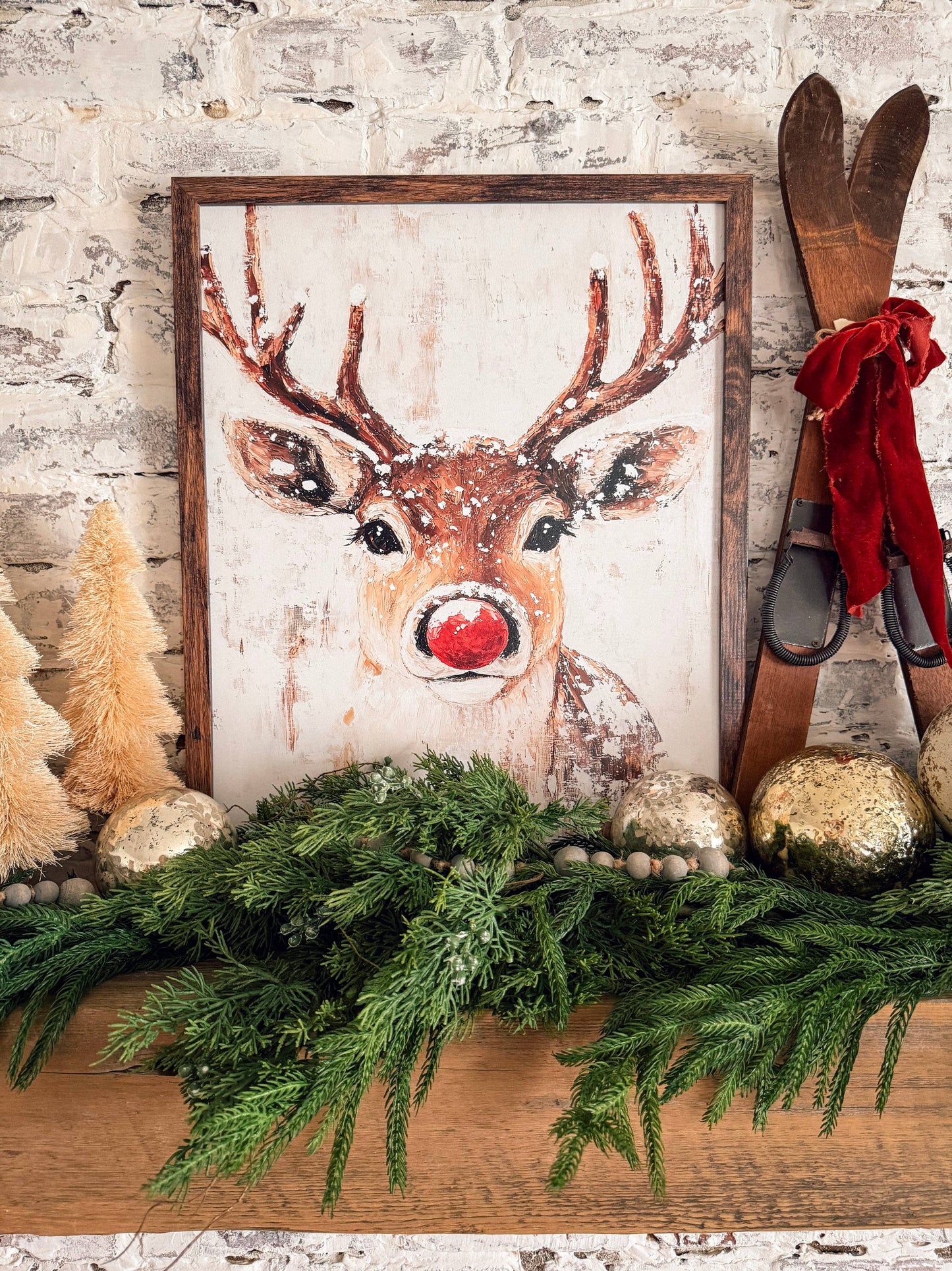 Rudolph Face Vintage Wood Sign