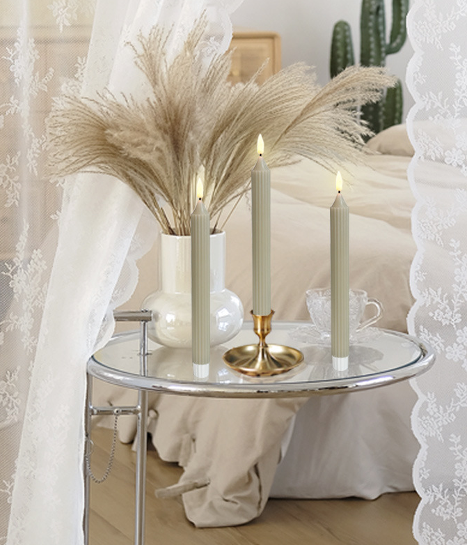 9.4 Inch Real Wax Flameless Striped Taper LED Candlesticks