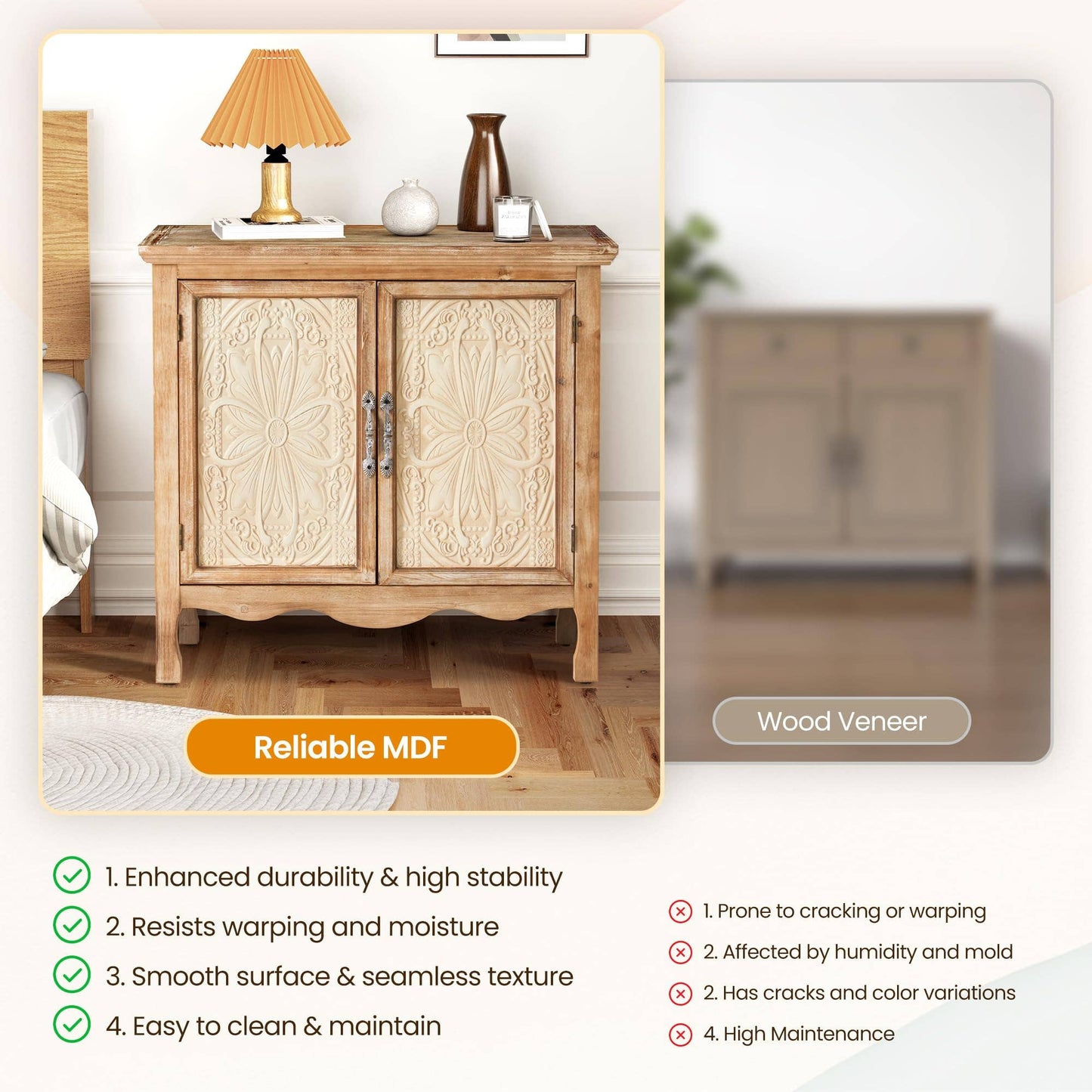 Farmhouse Storage Cabinet with Flower Pattern