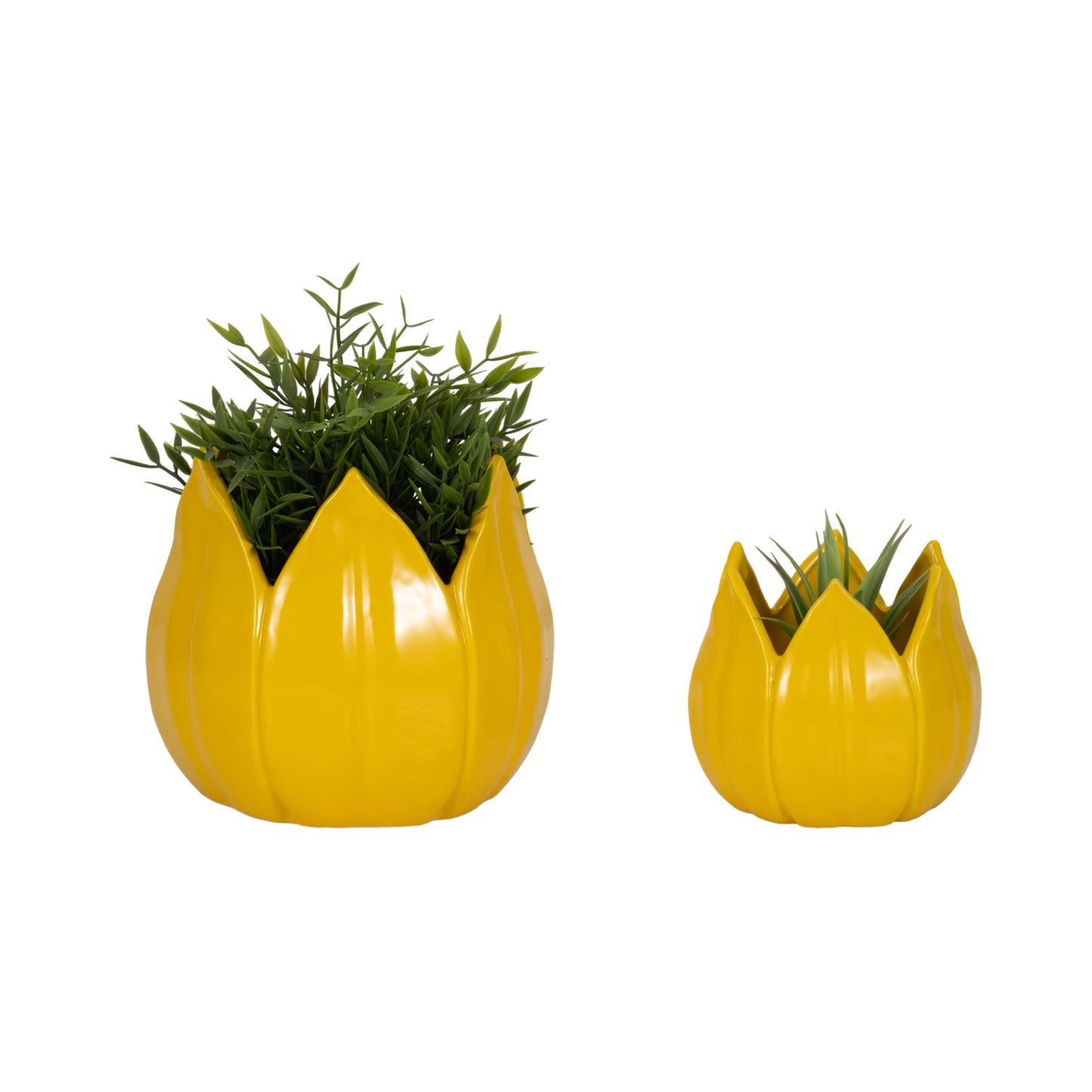 5/8 in. Yellow Petal Stoneware Planters (Set of 2)