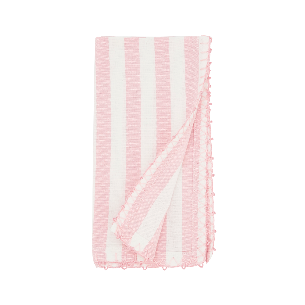 White & Pink Striped Whipstitch Cotton 20" Cloth Napkin