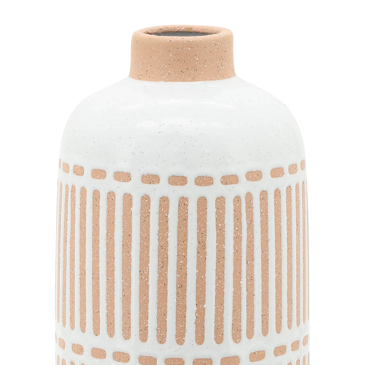 Decorative Vase - Ivory Ceramic Aztec Grooved Line, 12 in.