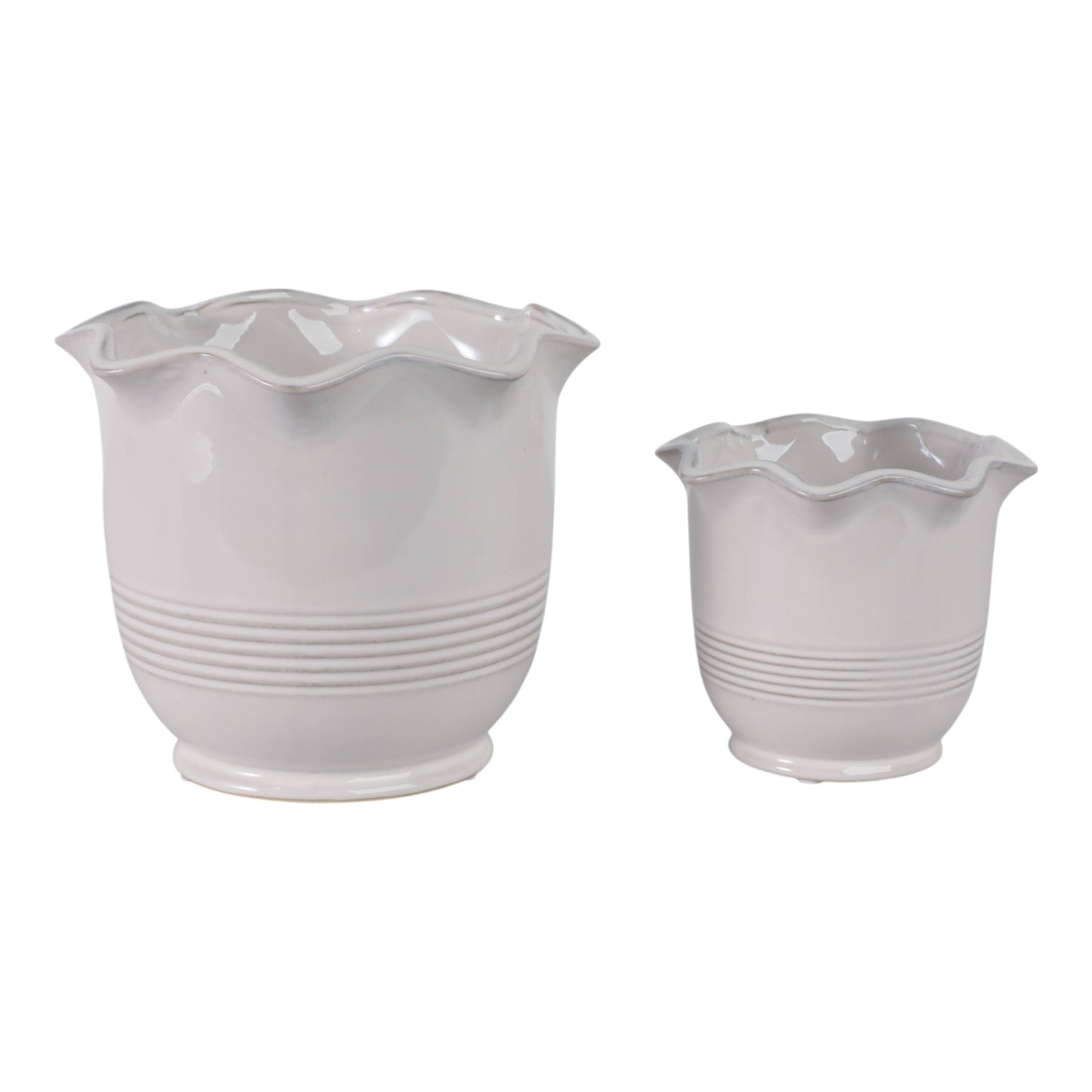 Ceramic Scalloped Rim Planters Set of 2 - Ivory, 6/8 in.