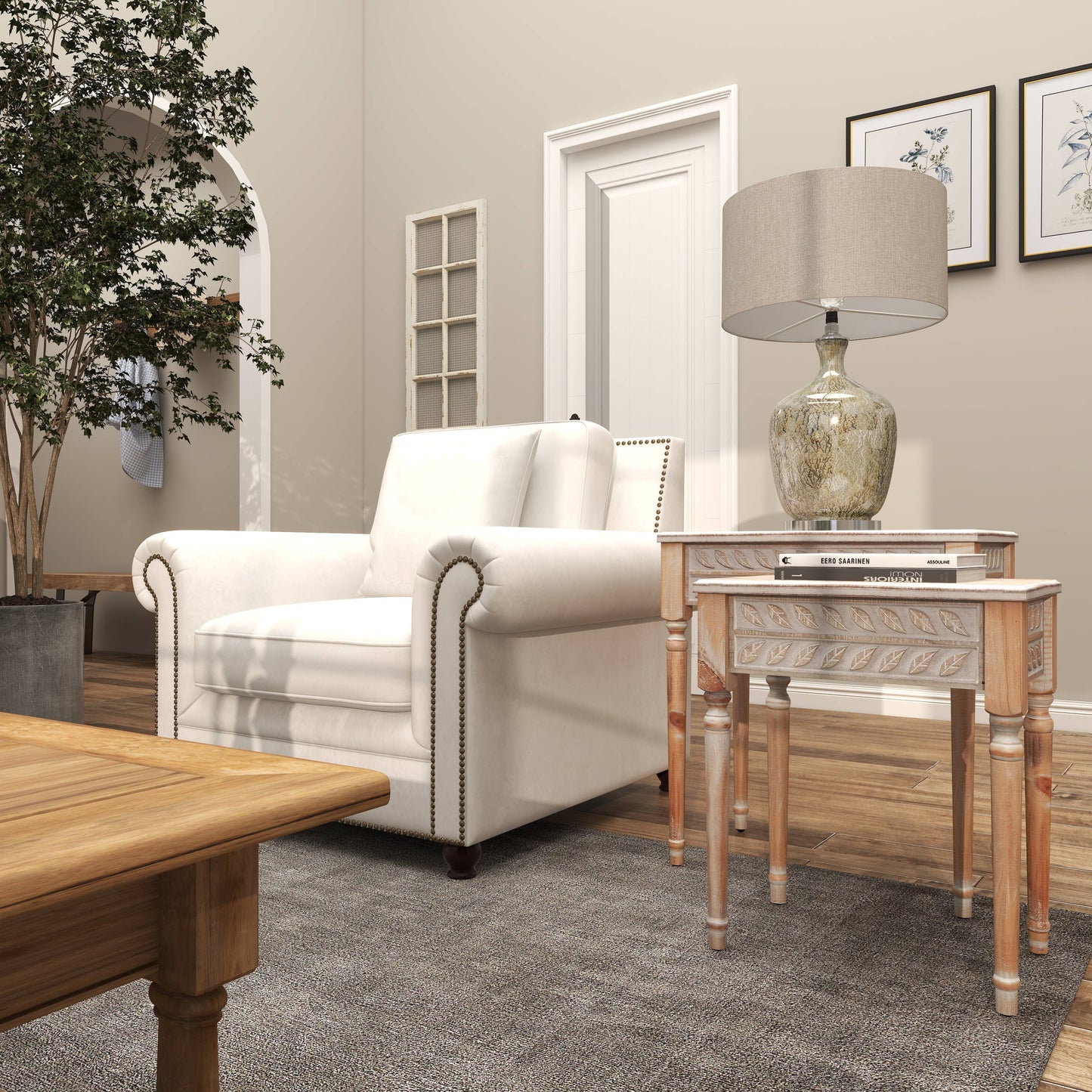 Farmhouse Brown Wooden Accent Table Set