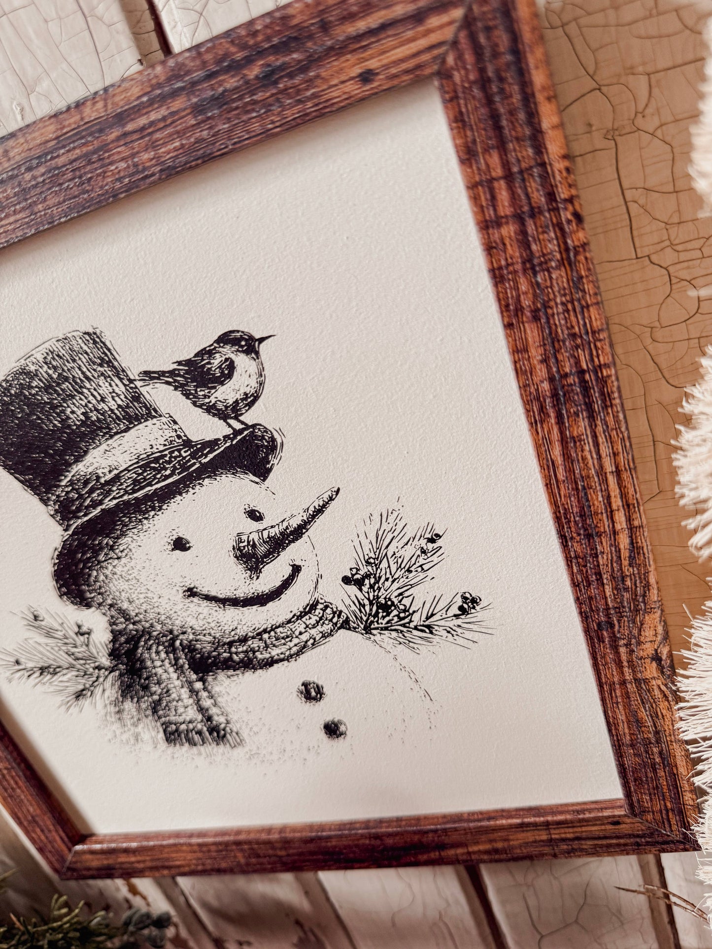 Black/White Vintage Snowman Face Wood Sign