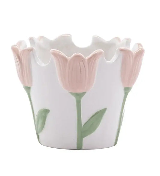 White/Pink Tulip Planter -Spring - Mother's Day Item #34013