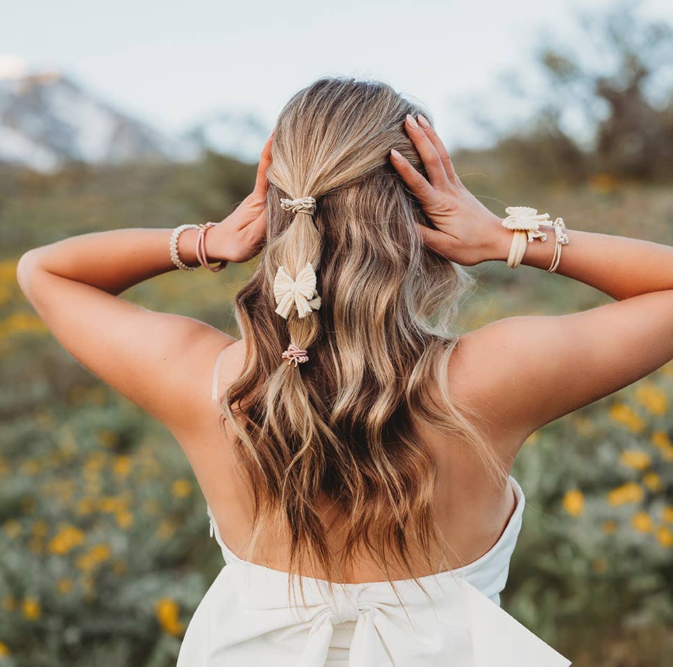 "Grace" - Pearls, Gold and Bows Hair Tie Bracelets