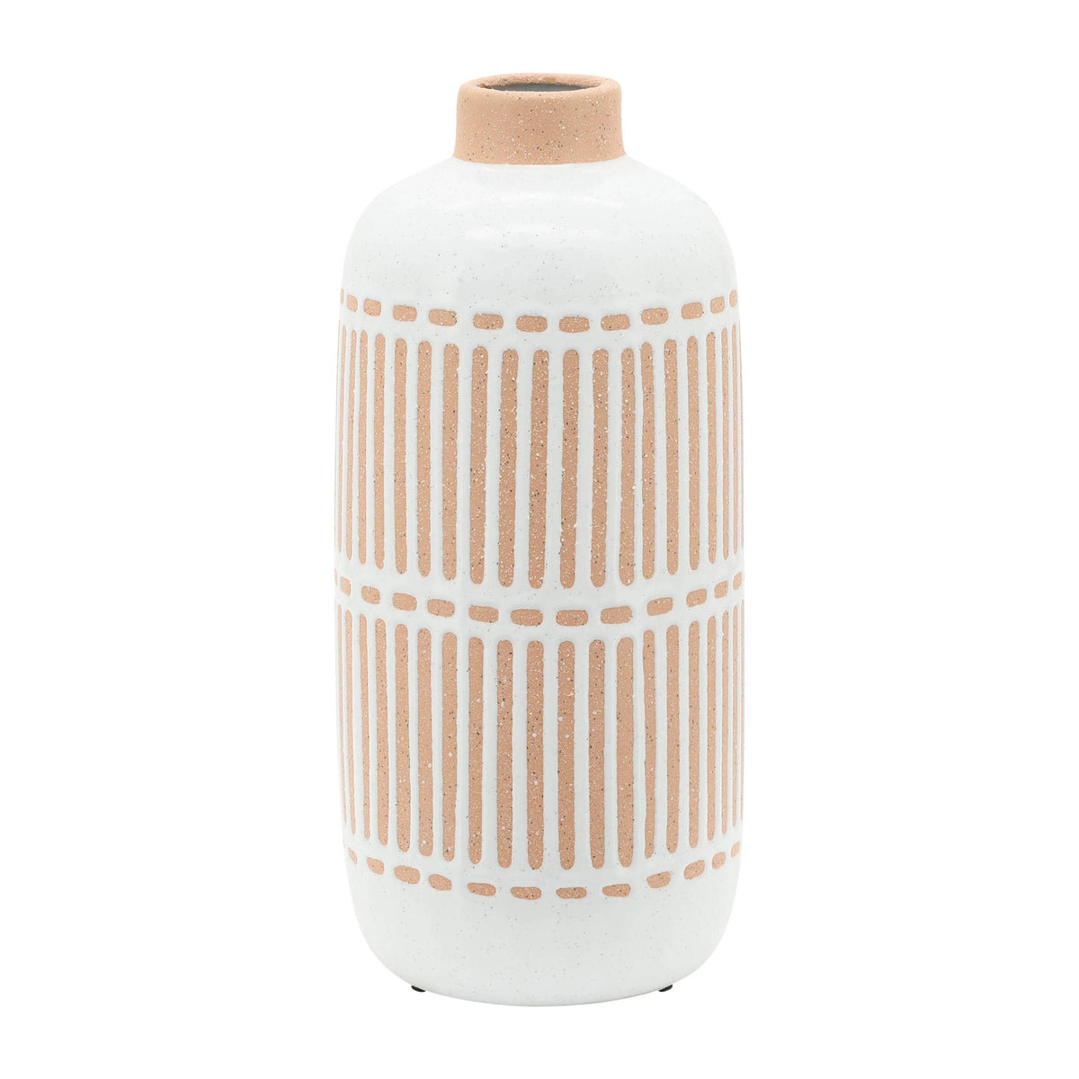 Decorative Vase - Ivory Ceramic Aztec Grooved Line, 12 in.