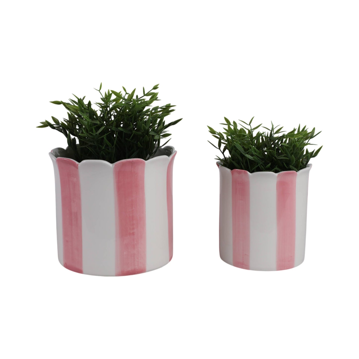 Planters Set of 2 - Pink Ceramic Striped Scallop, 6/8 in.