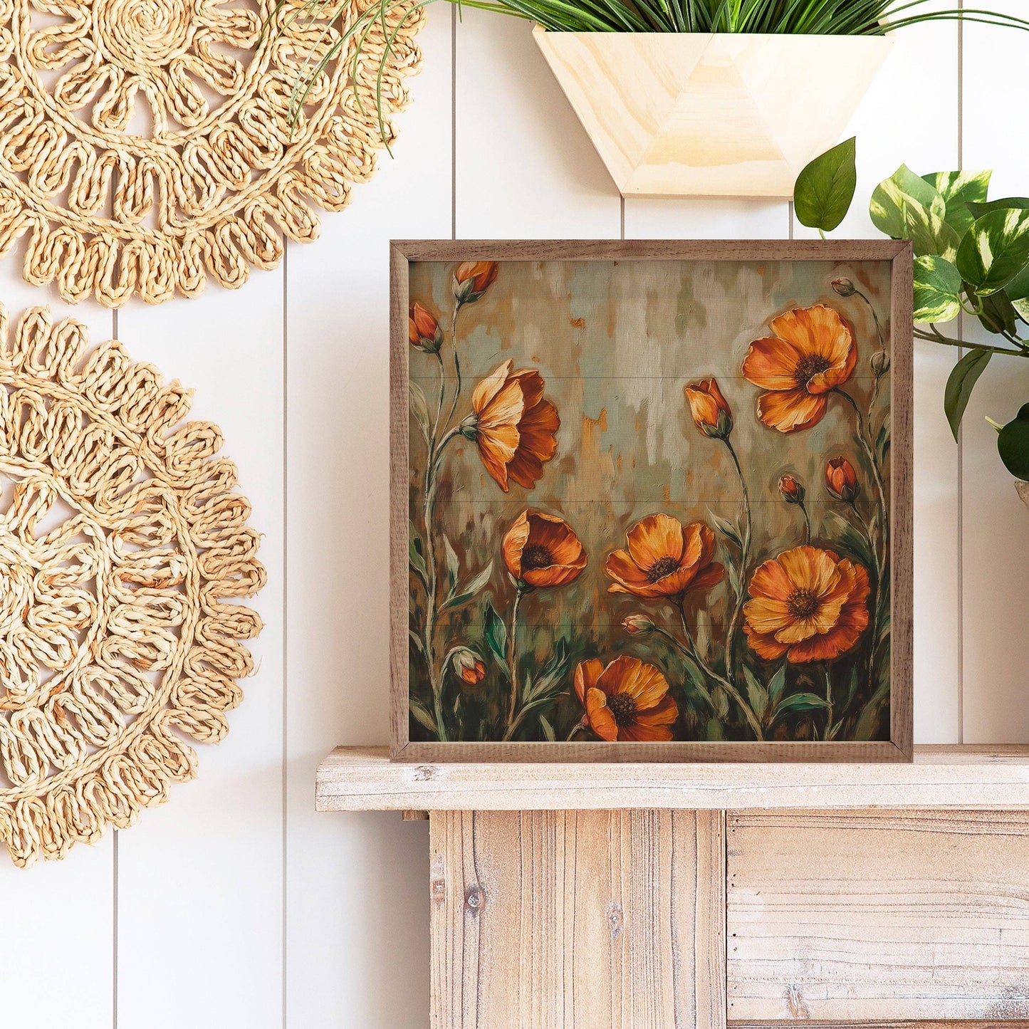 Orange Poppies Dark Grass
