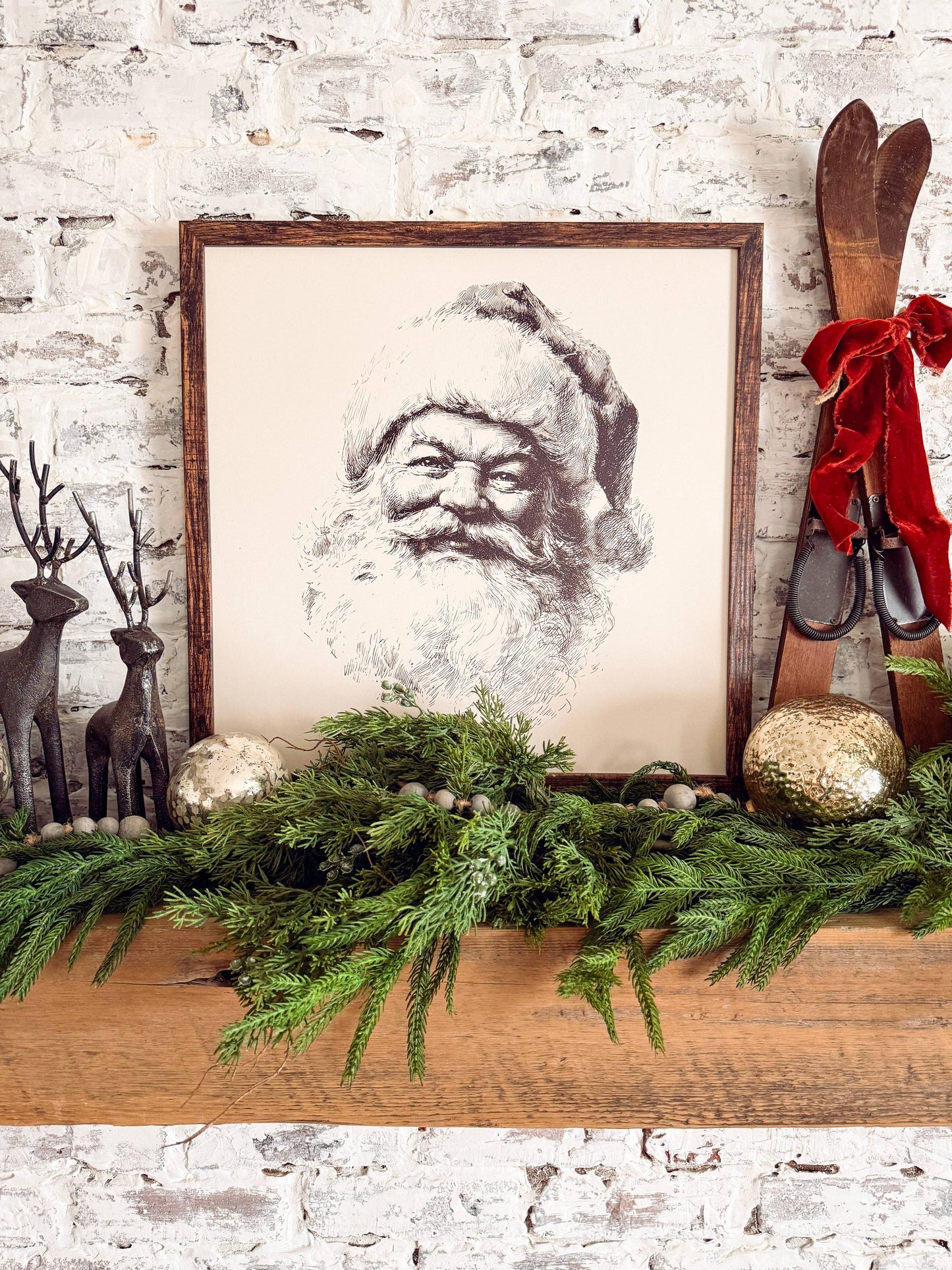 Vintage Black/White Santa Face Wood Sign