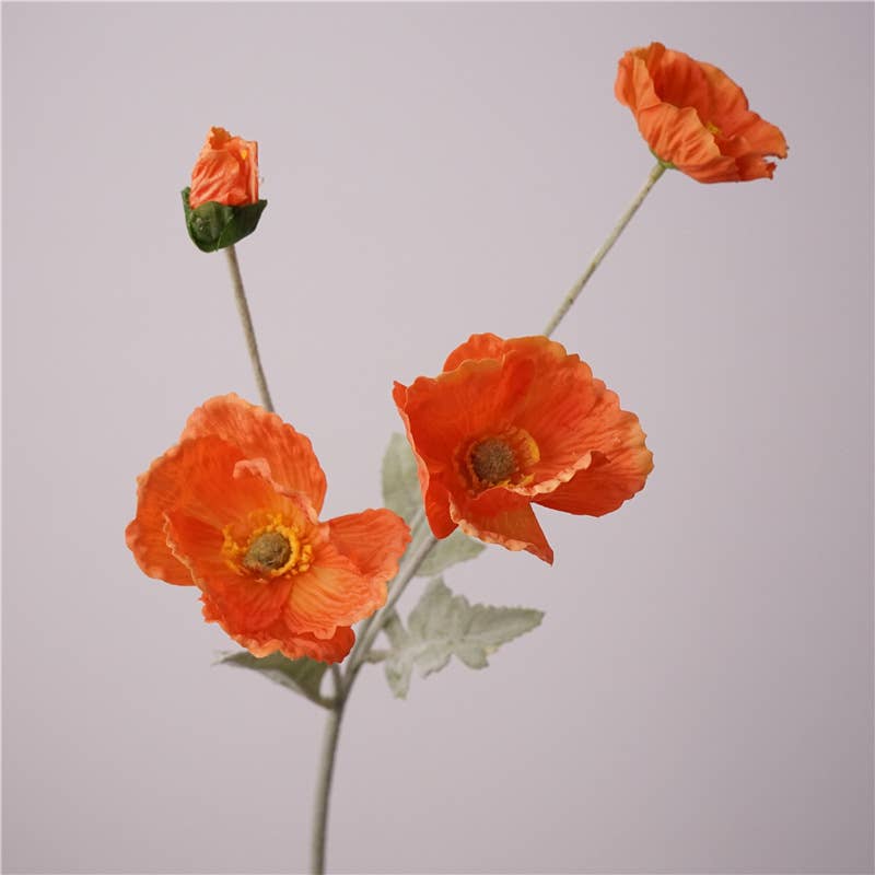 24''T Real Touch Poppy Flower, Single Poppy Stem, Pink/White