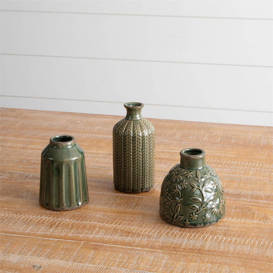Textured Pattern Vases, Sm Green (Pk/03 Ast)