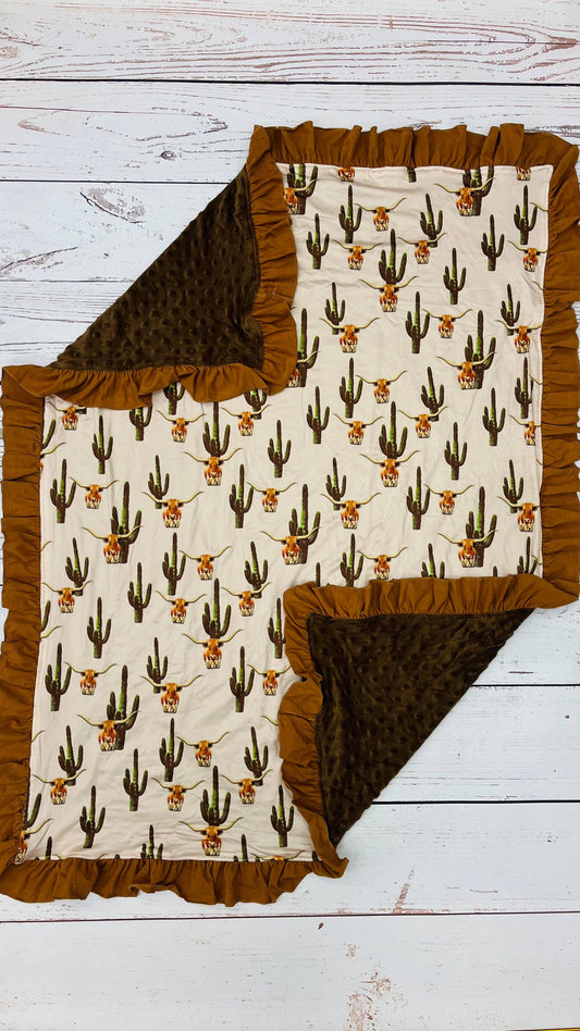 Baby Cactus Cows Brown Minky Blanket