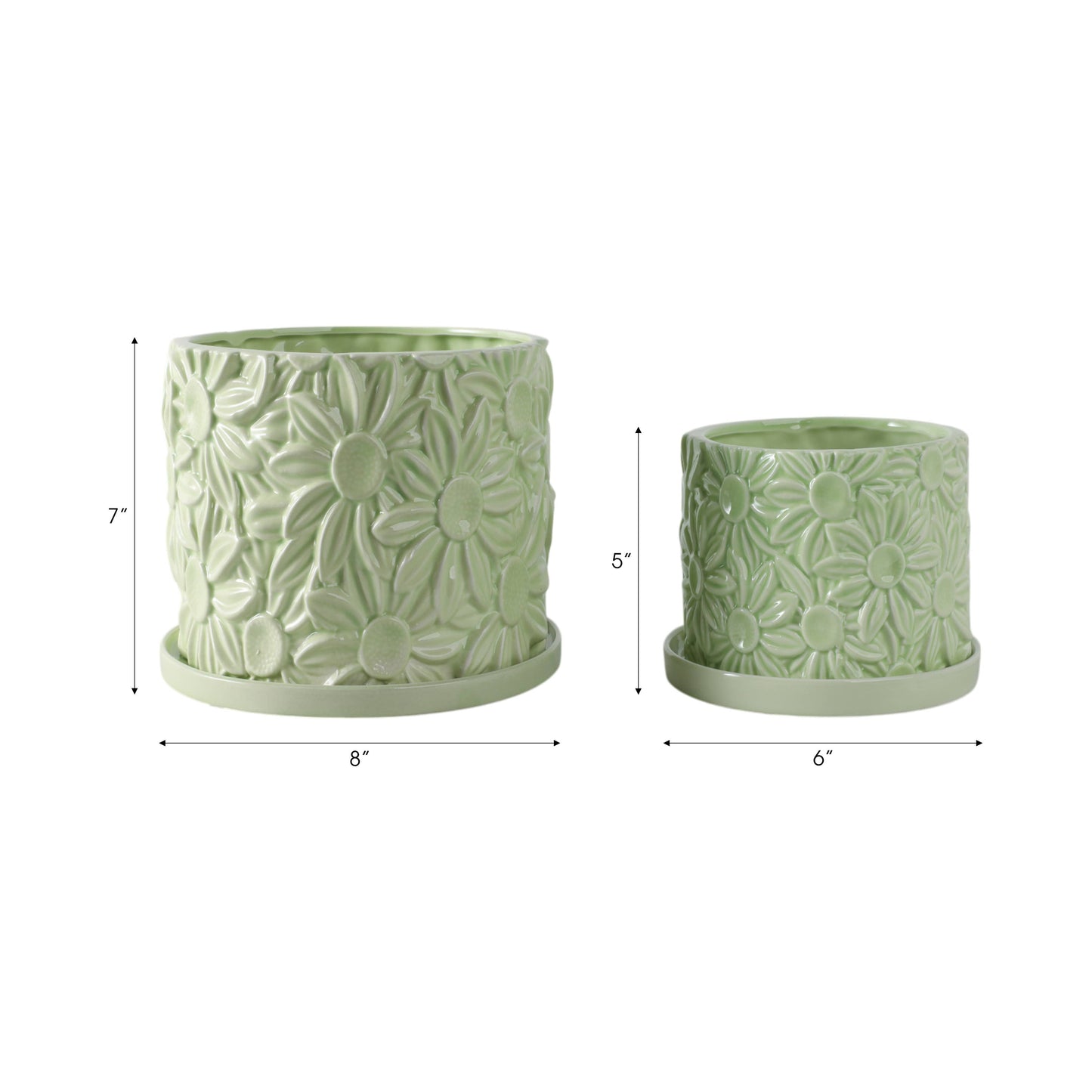 Green 6/8 in. Ceramic Daisy Flower Planter (Set of 2)
