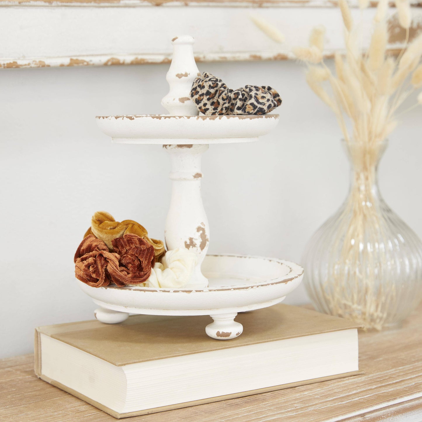 Country Cottage White Wood Tiered Server