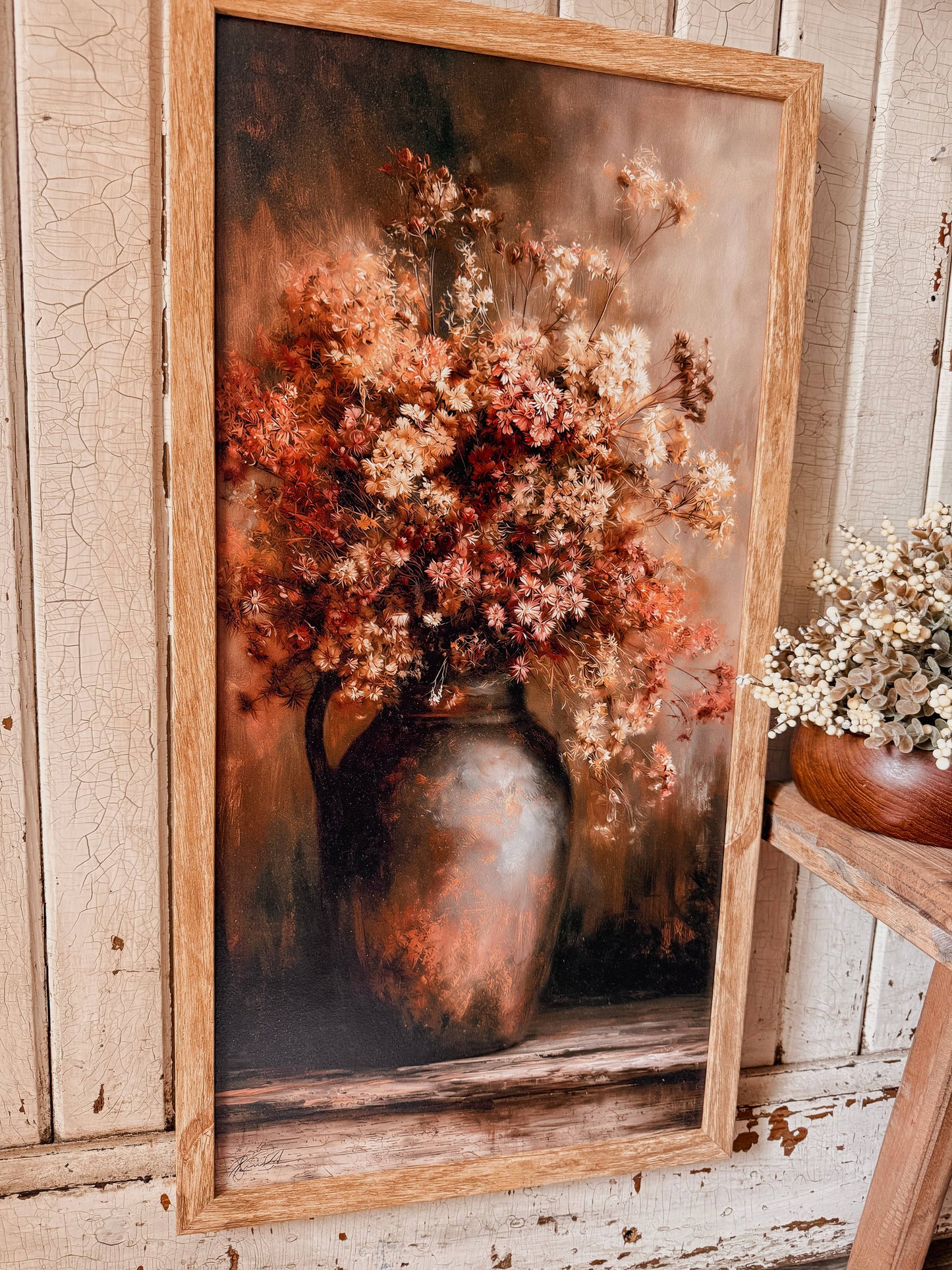 Dried Fall Floral Bouquet Art Print Wood Sign