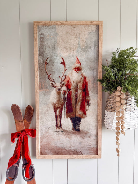 Santa & Reindeer Wood Sign - Rectangle