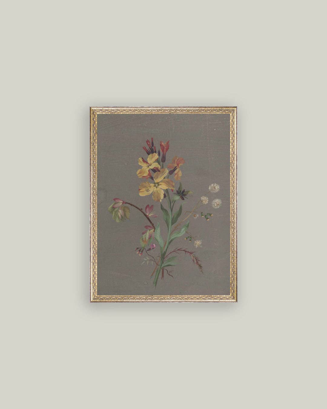 French Wildflowers Framed Antique Art