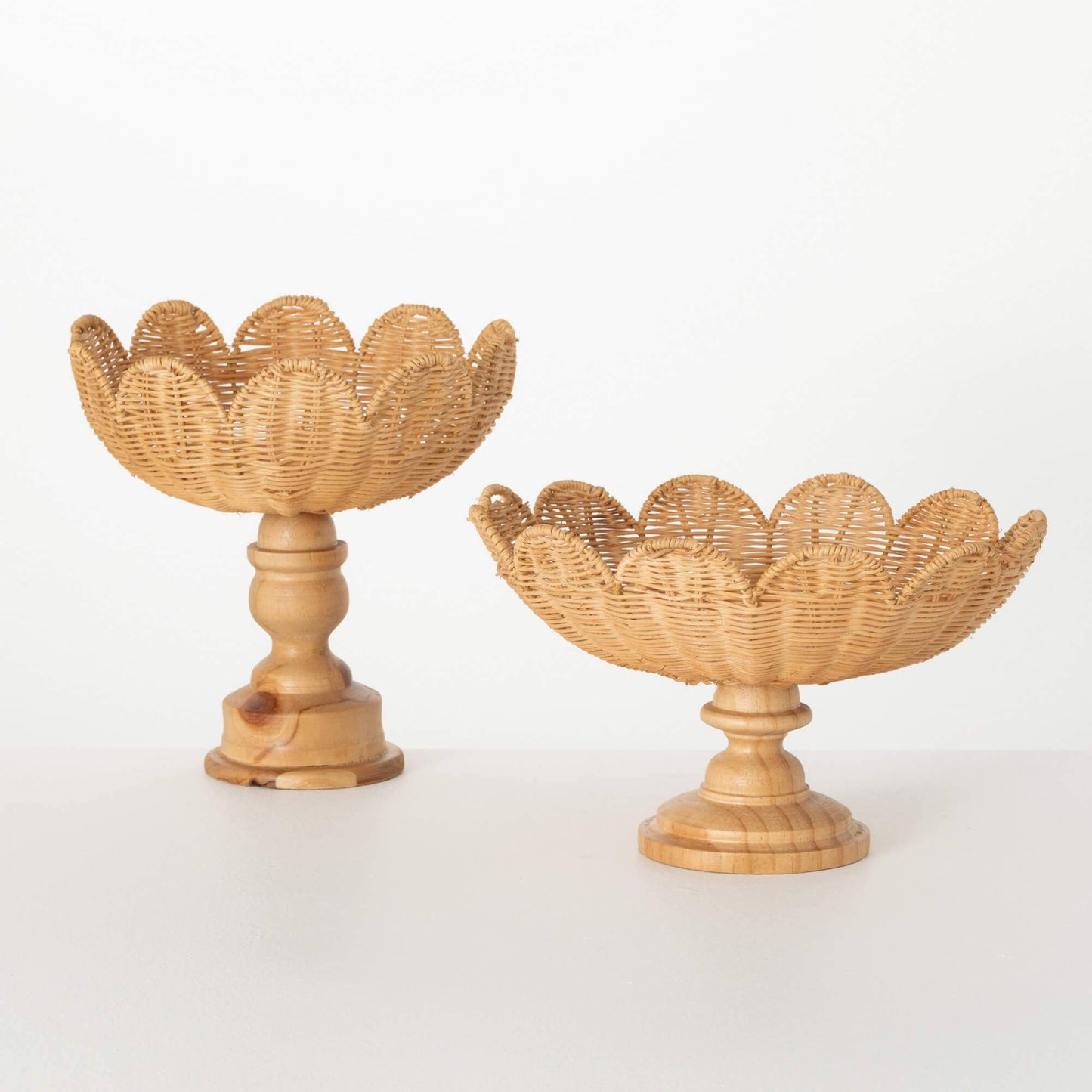 RATTAN PEDESTAL TRAYS SET OF 2