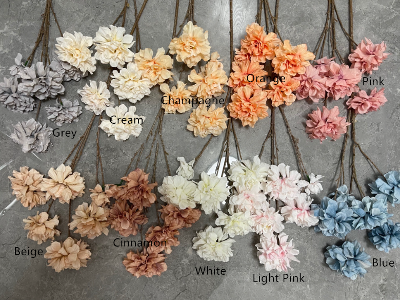 29''T Silk Hibiscus Peony Flower Stem, Boho Warm Brown Beige