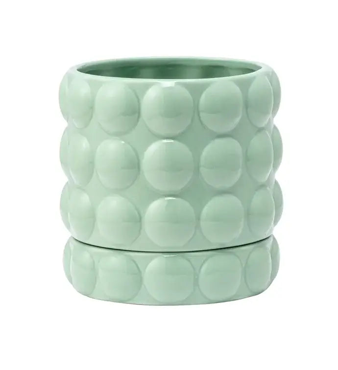 Mint Green Bubble Ceramic Planter with Saucer Item #33873