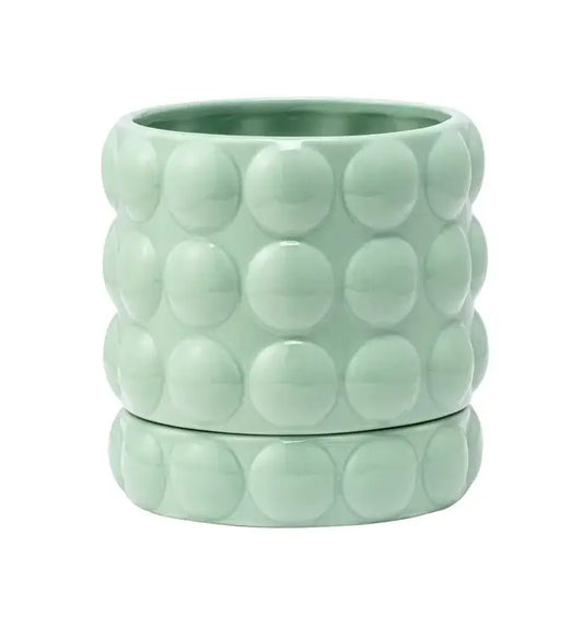 Mint Green Bubble Ceramic Planter with Saucer Item #33873