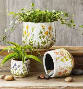 Wild Flower Footed Planter Large Multi Terracotta Spring