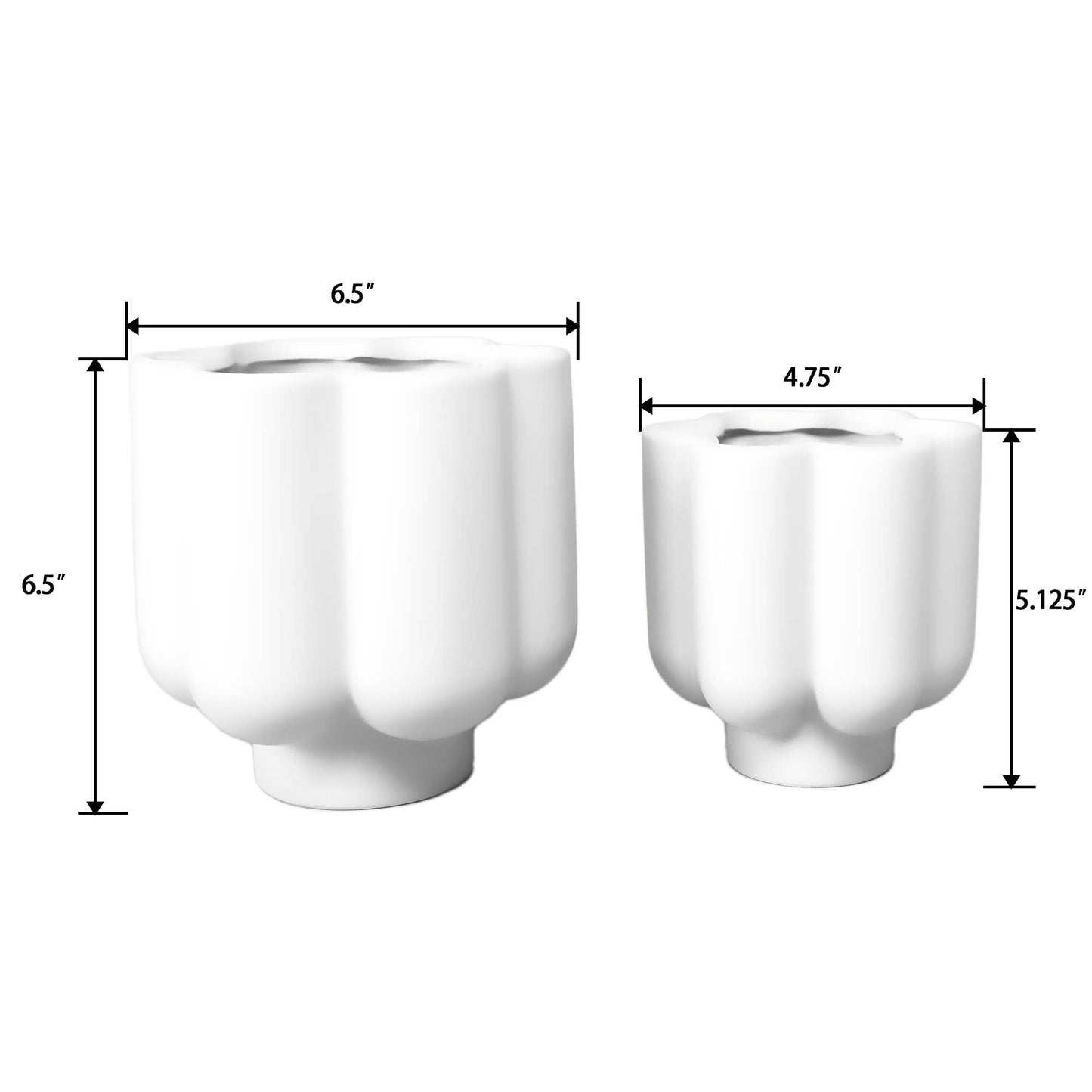 Set of 2 White Scallop Ceramic Planters