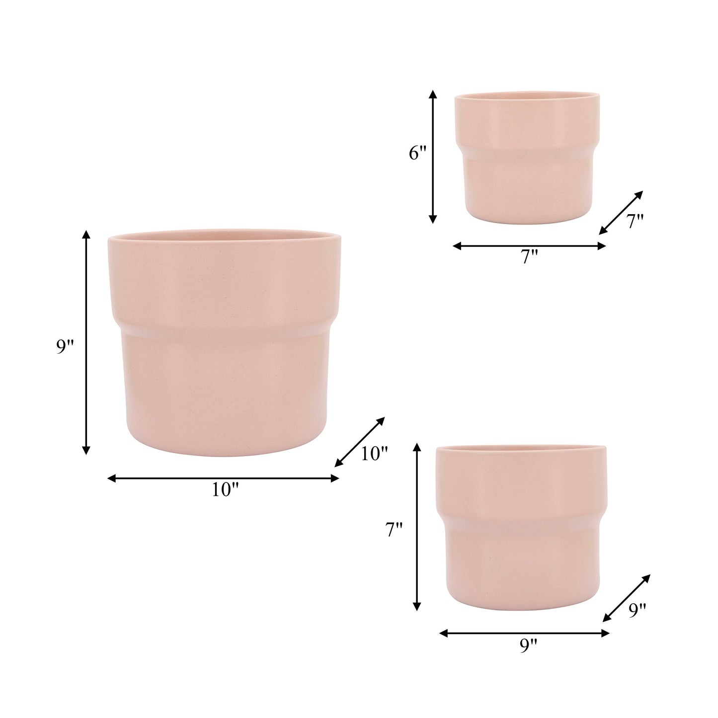 Planters Set of 3 - Pink Ceramic Round Mushroom, 7/9/10 in.
