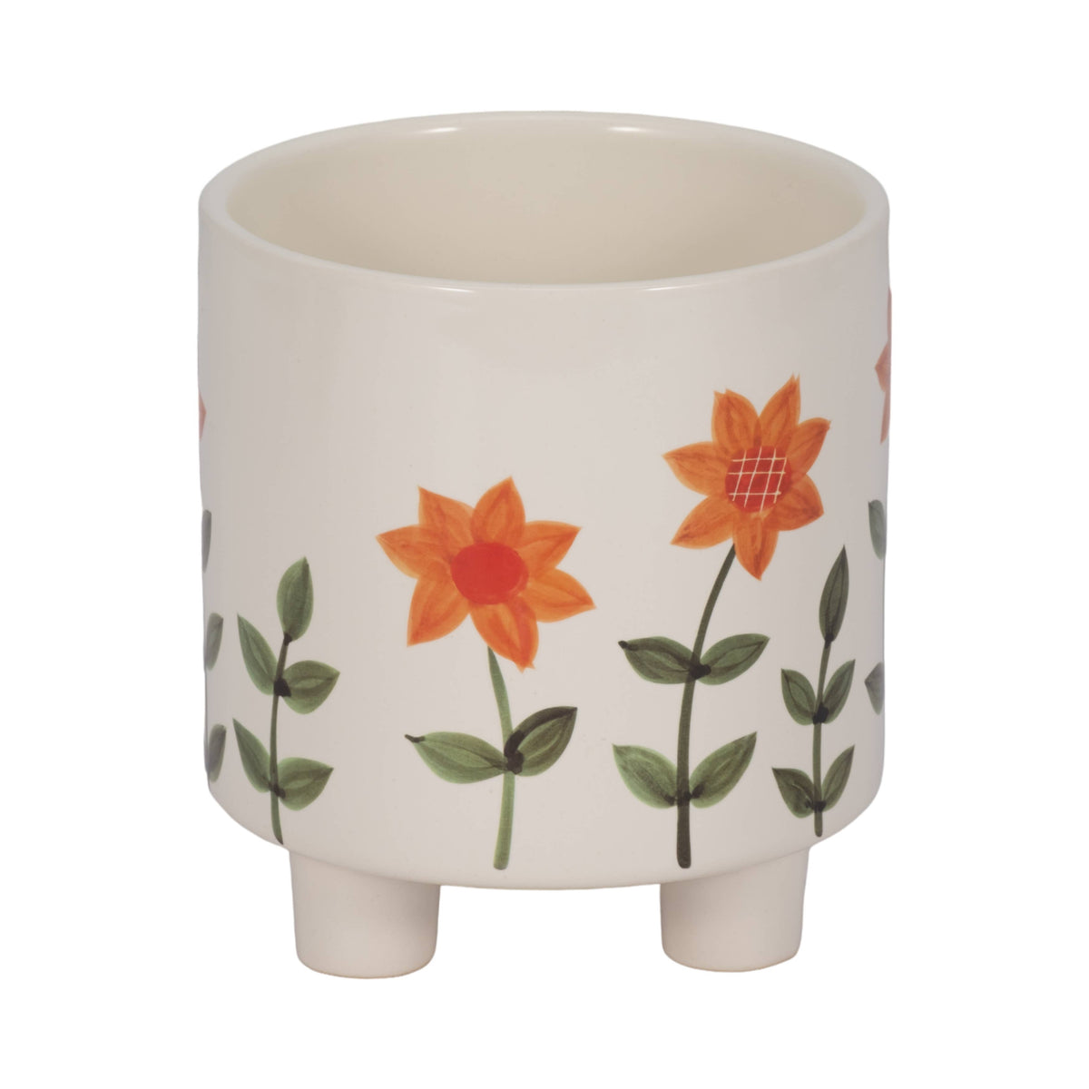 Plant Pot - White Ceramic Resin Footed Hand Painted, 6 in.