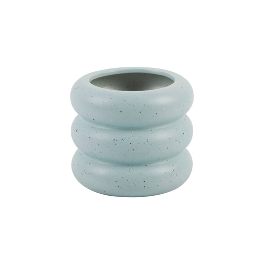 Blue Speckled Grooved Ceramic Planter