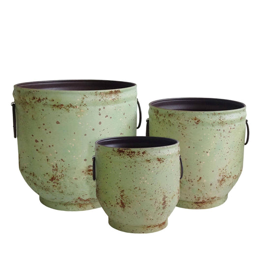 VIP Metal 10.6 in. Green Vintage Bucket Planet Set of 3