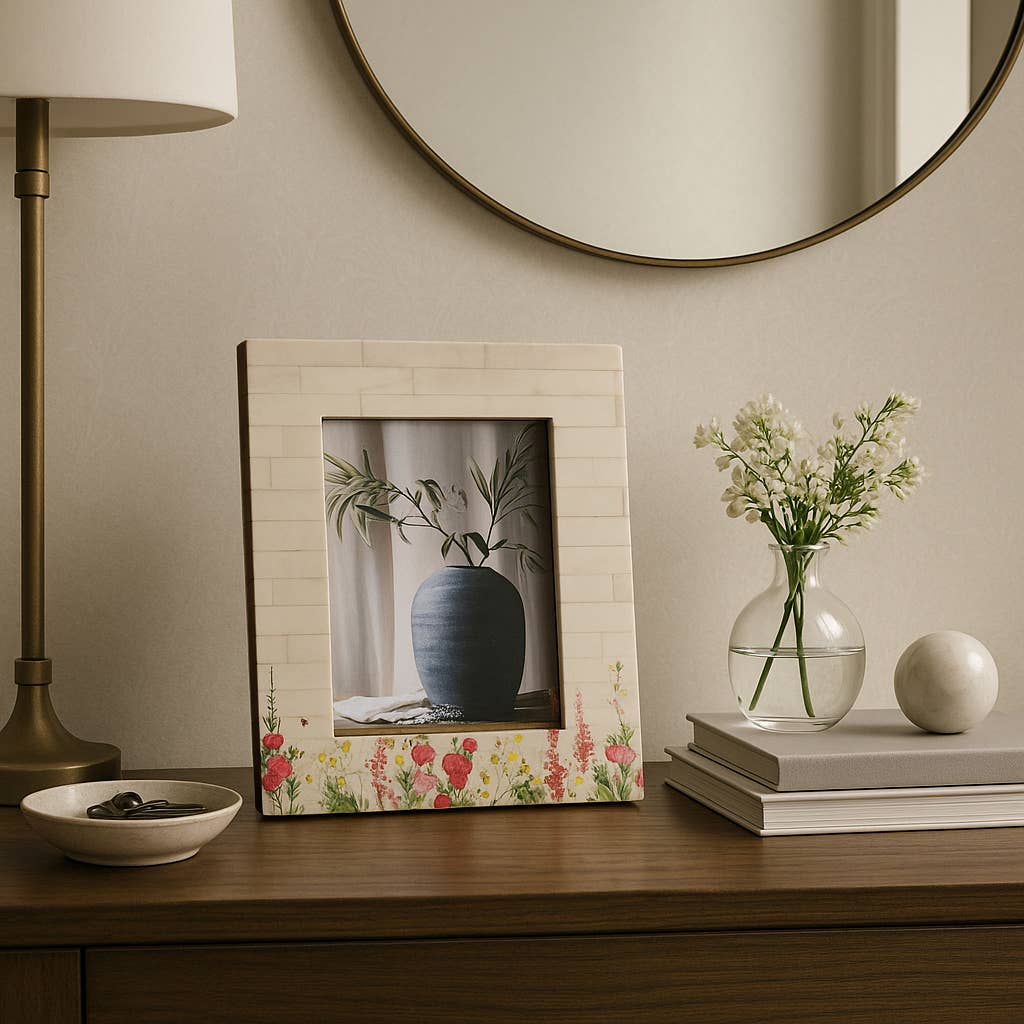 Photo Frame - Ivory Wood Pink Flower Field, 5x7 in.