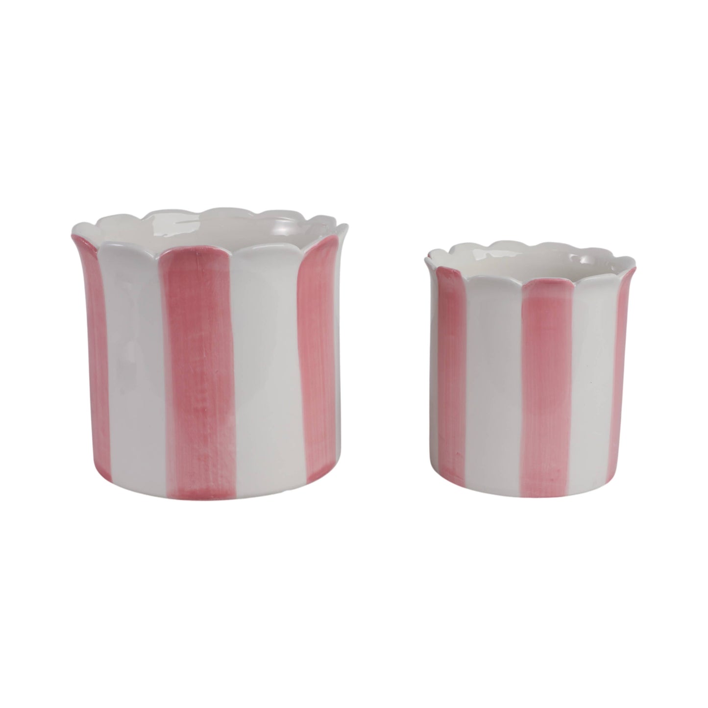 Planters Set of 2 - Pink Ceramic Striped Scallop, 6/8 in.