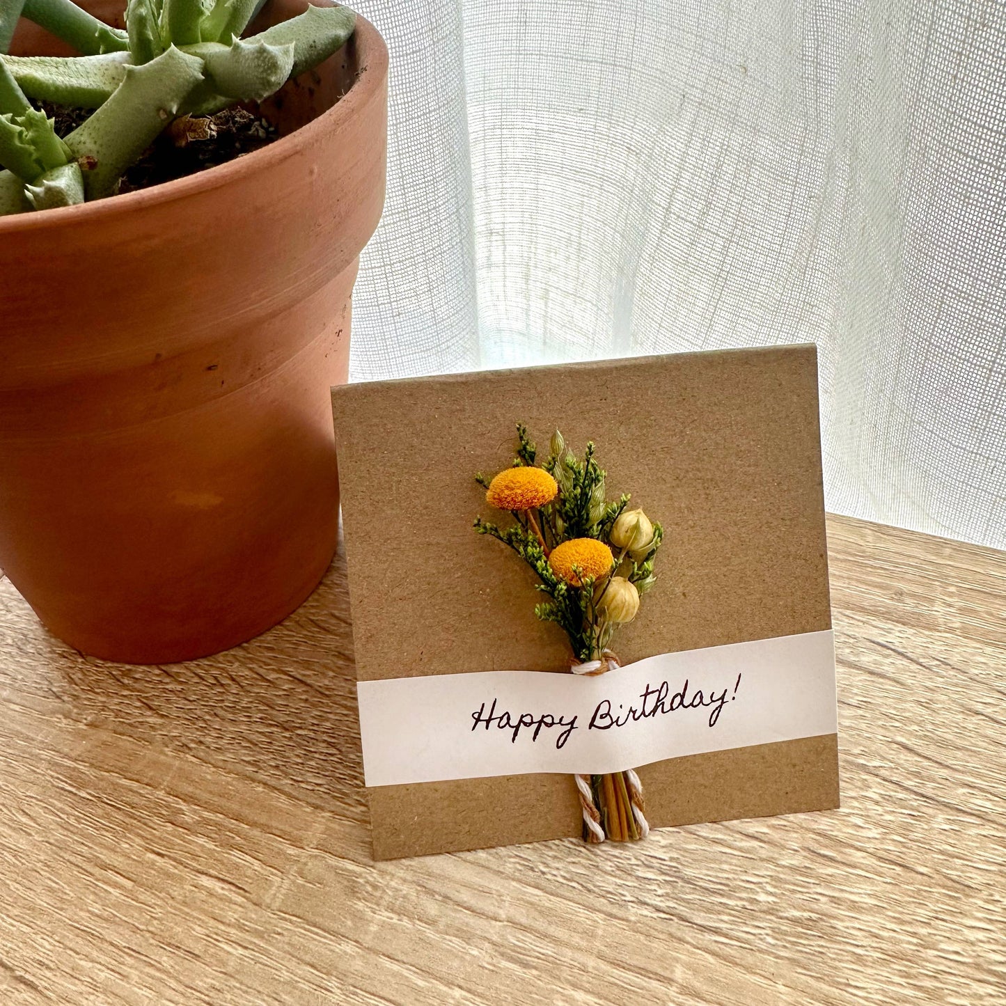Happy Birthday Mini Orange Dried Floral Bouquet Card