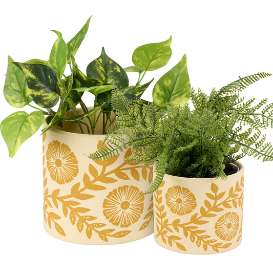 Yellow Folk Art Planter Set