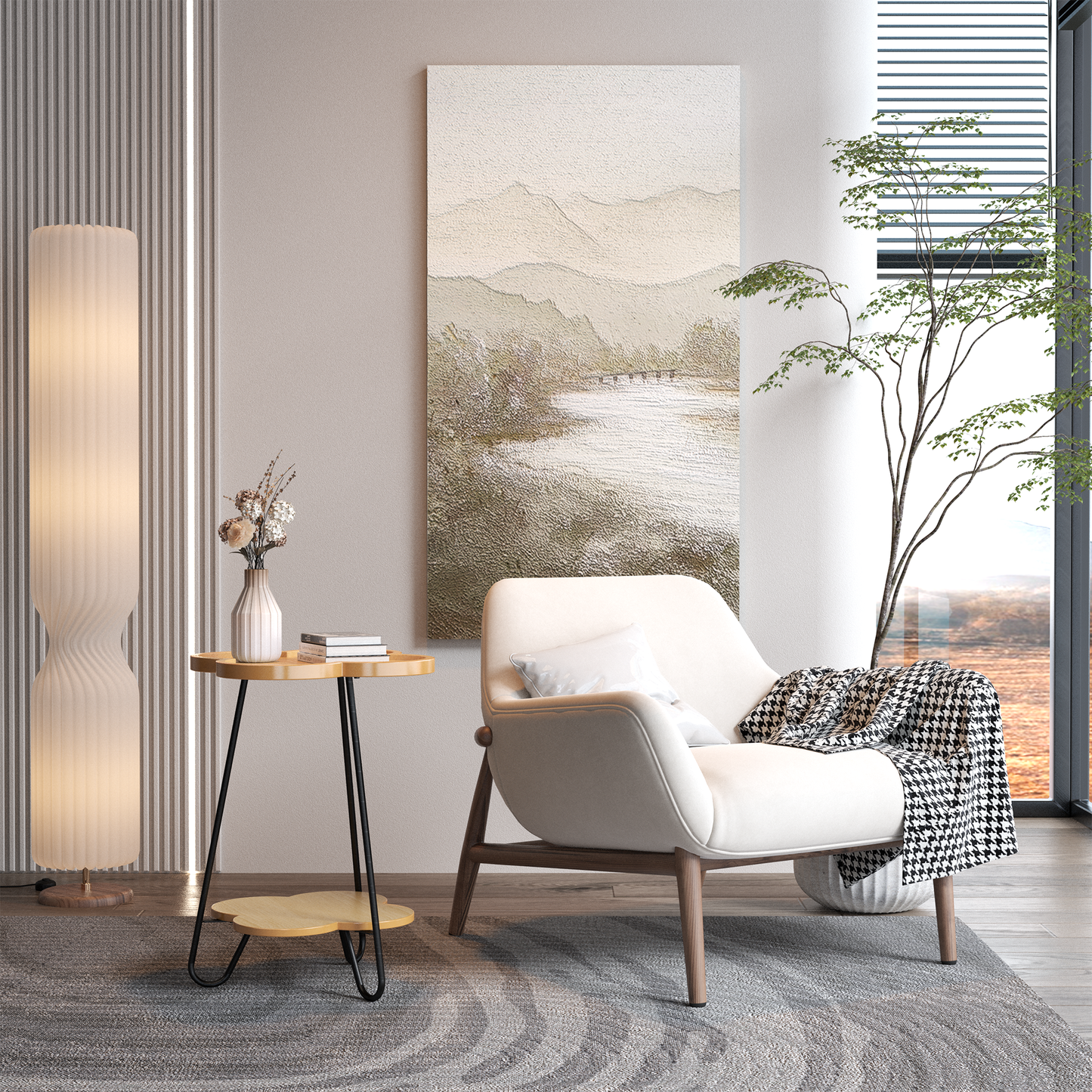 Petal-Shaped Accent Side Table with Acacia Wood Top