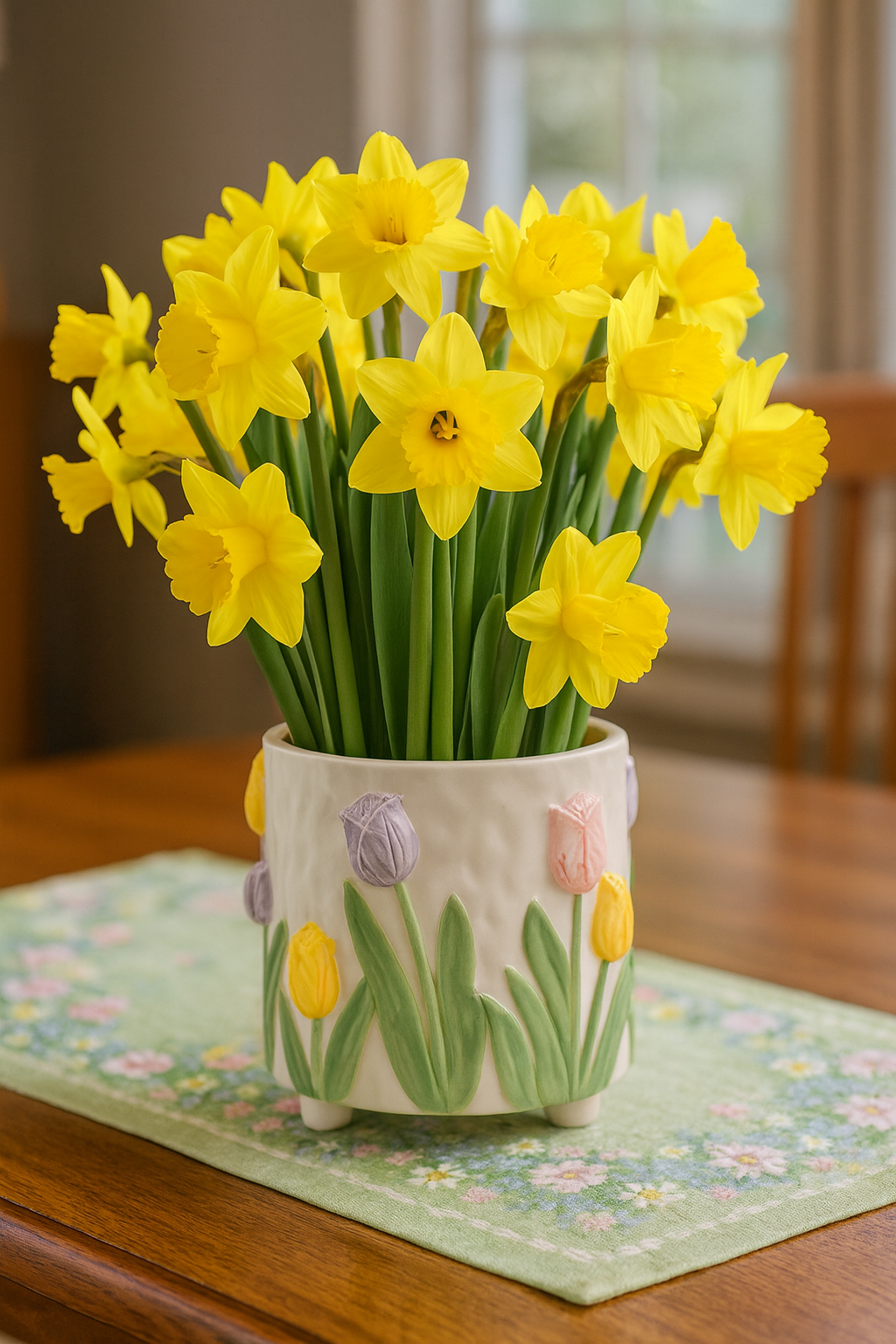 Pastel Tulips Footed Planter  - Spring - Easter #34084