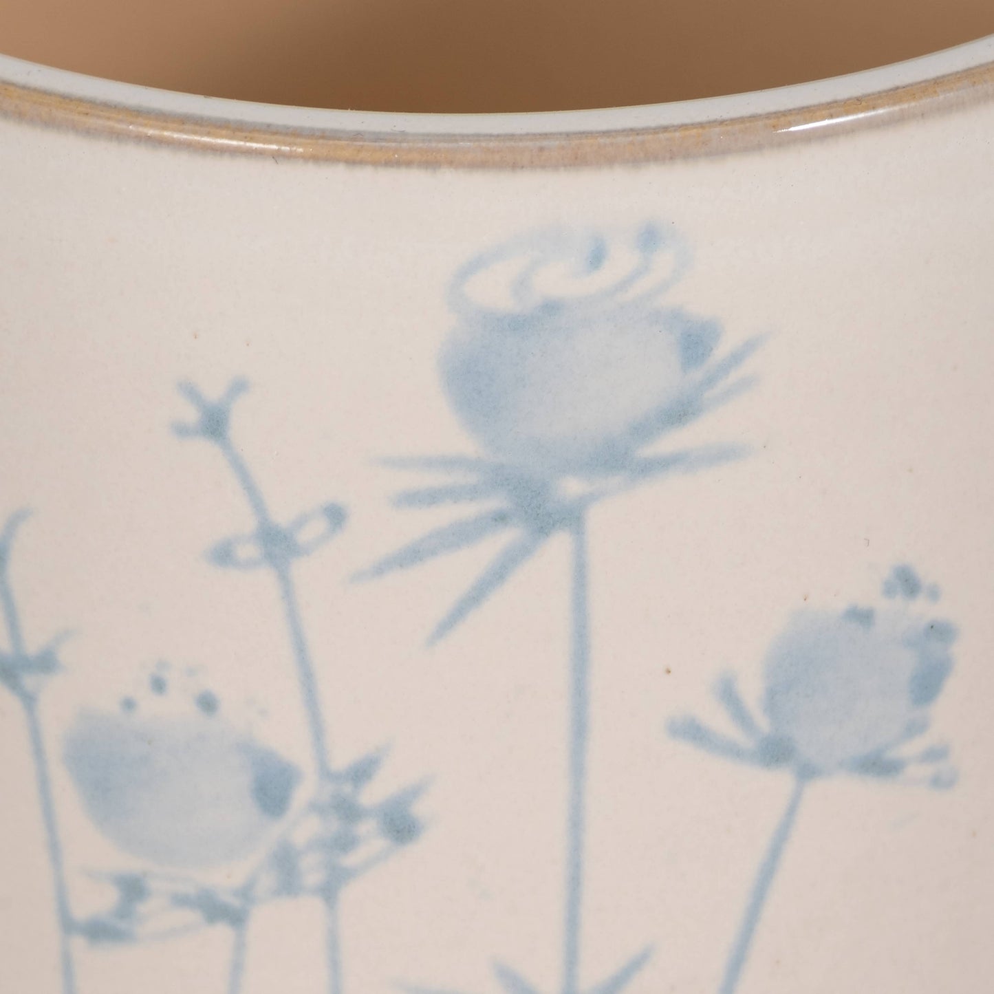 Decorative Planter - Beige Ceramic Blue Flower Design, 5 in.