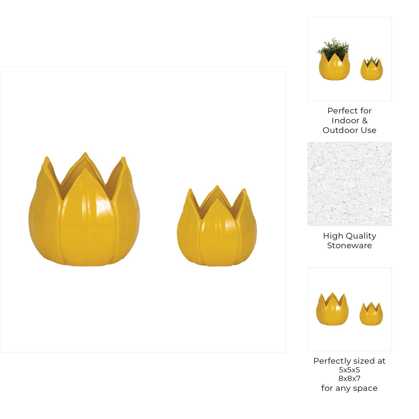 5/8 in. Yellow Petal Stoneware Planters (Set of 2)
