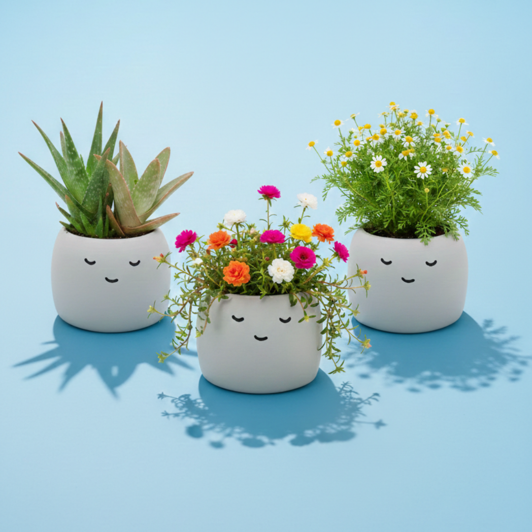 Peaceful Pots 3pk | Indoor Herb & Succulent | Zen Garden