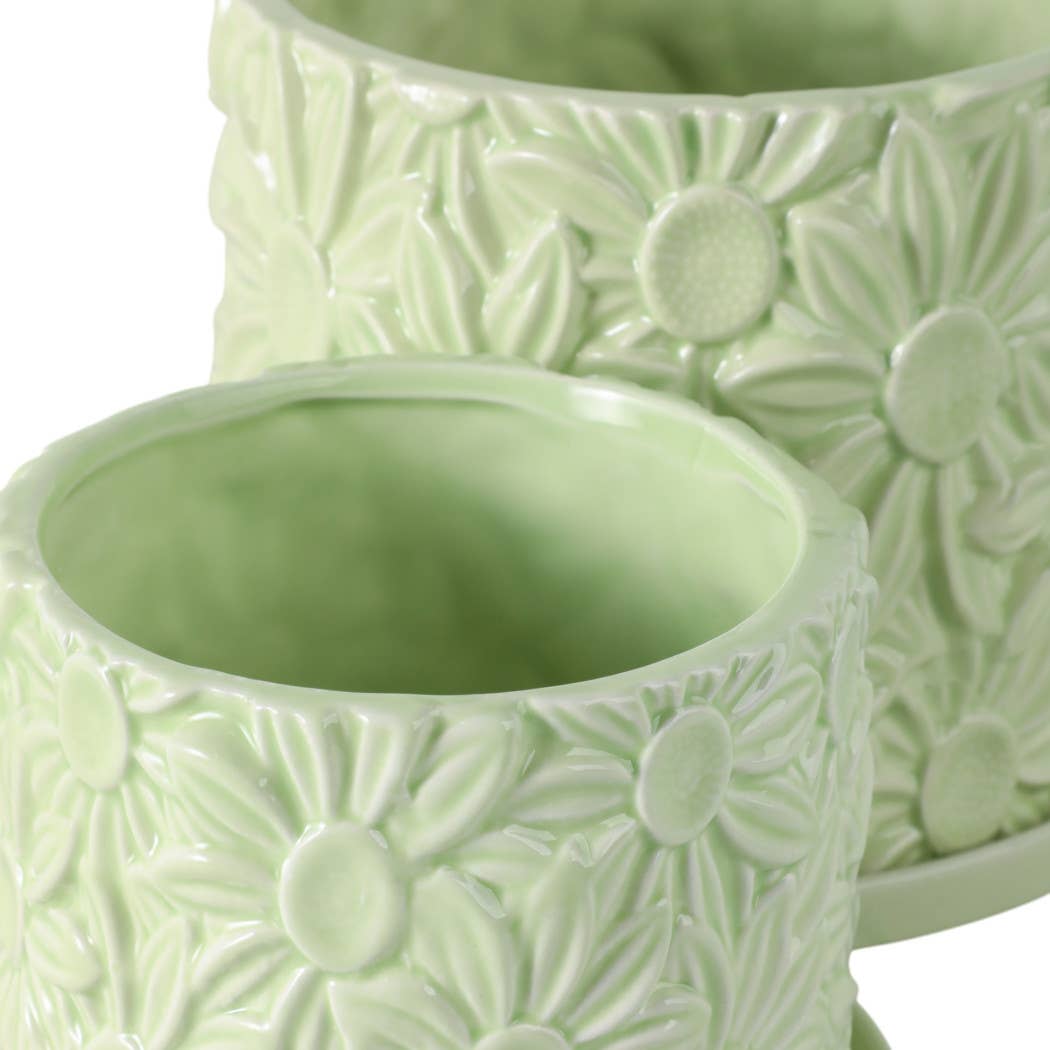 Green 6/8 in. Ceramic Daisy Flower Planter (Set of 2)