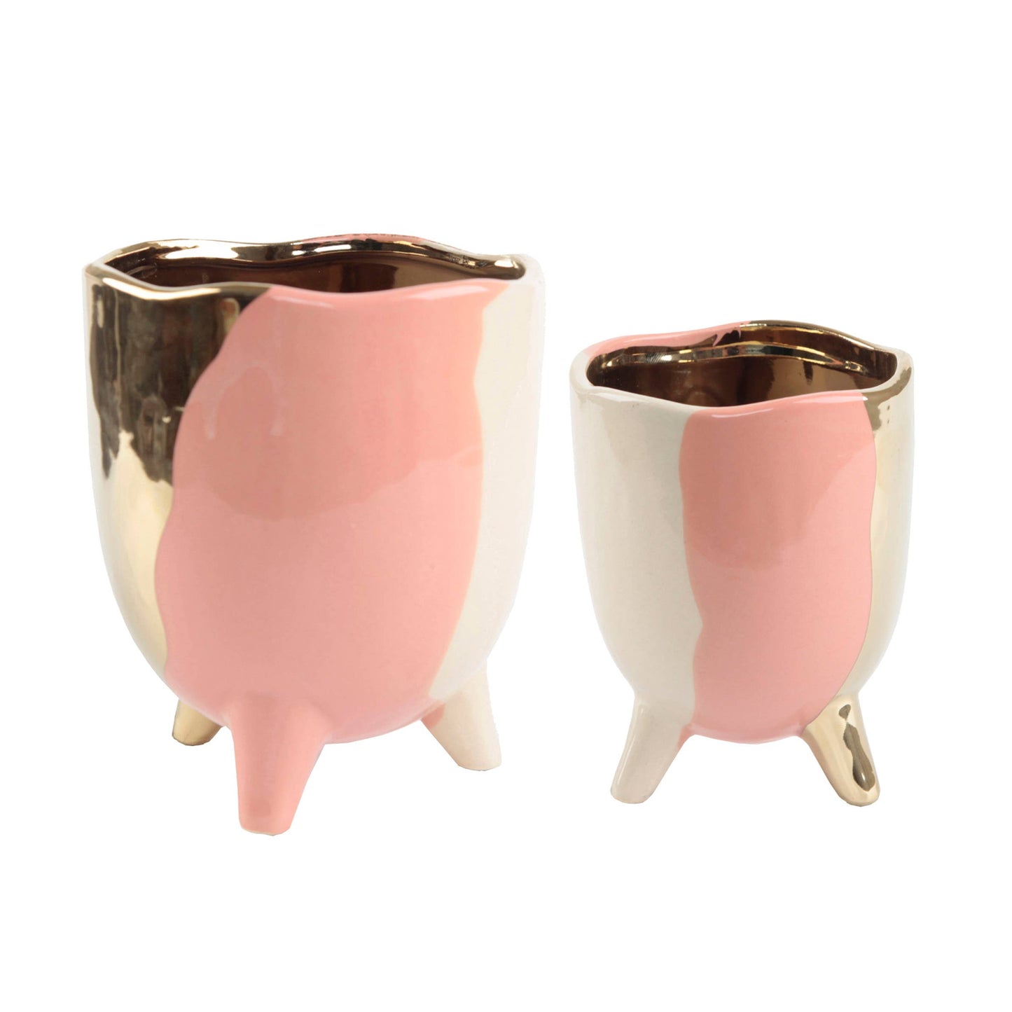 Set Of 2 4"And 3" 3-Tone Footed Ceramic