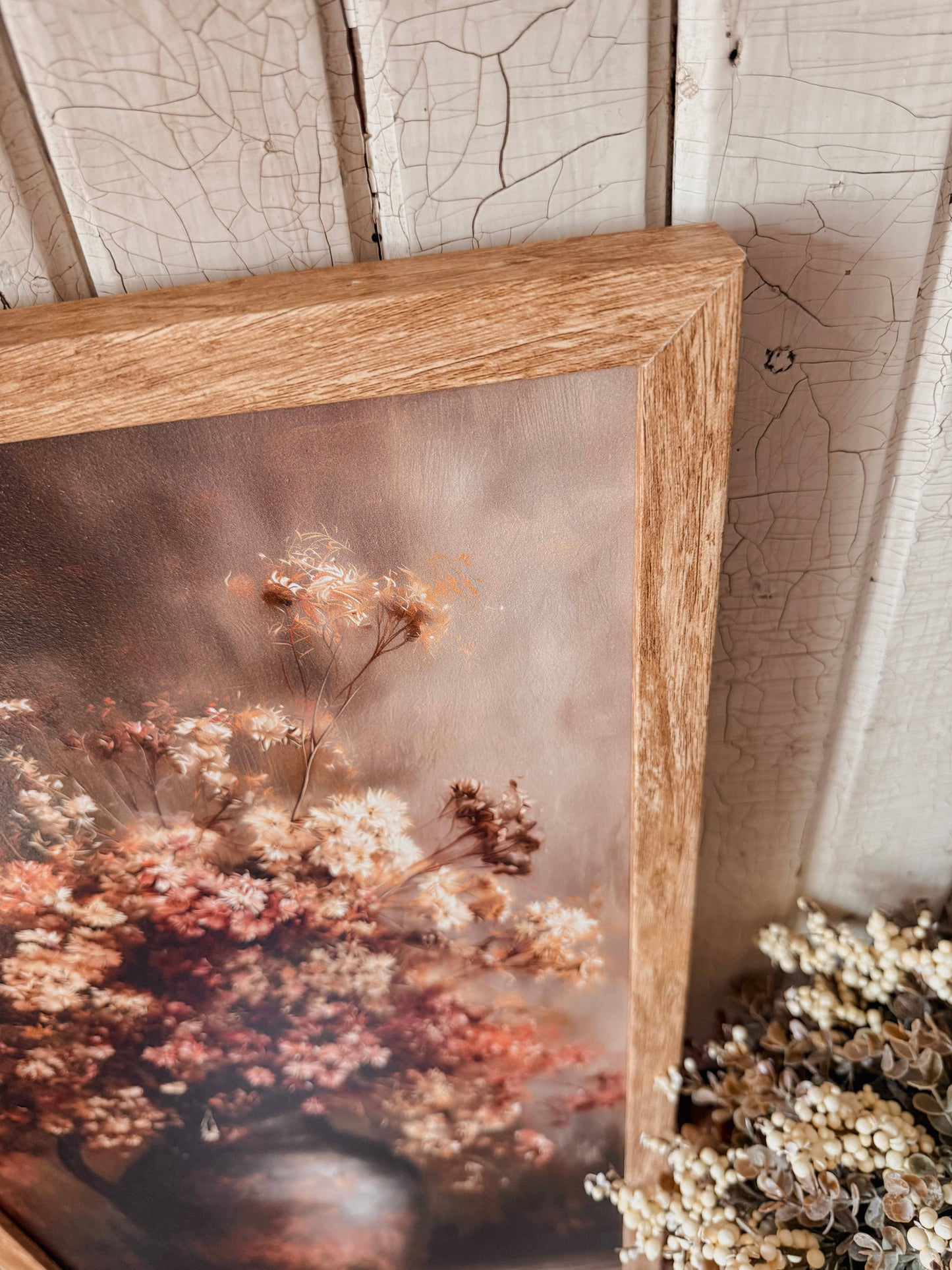 Dried Fall Floral Bouquet Art Print Wood Sign