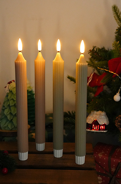 9.4 Inch Real Wax Flameless Striped Taper LED Candlesticks